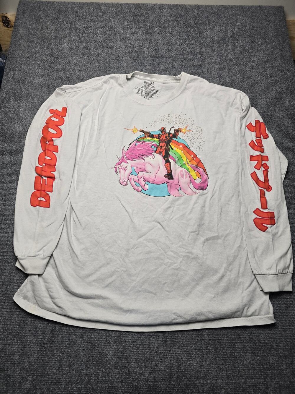 Marvel Deadpool Unicorn Rainbow Long Sleeve Shirt XXL Graphic Y2K